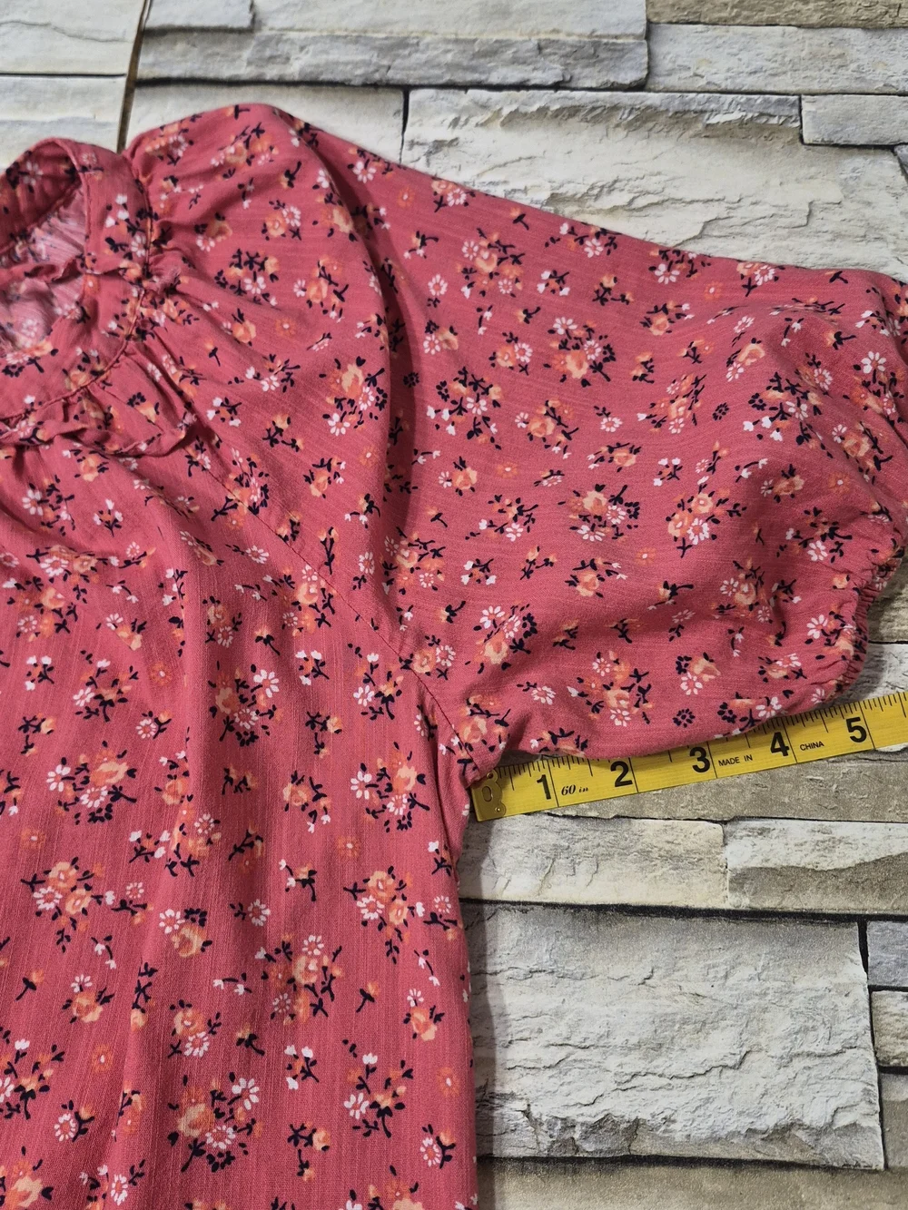 St. John's Bay Peasant Blouse Women's L Pink Floral Boho Cottagecore Puff Sleeve